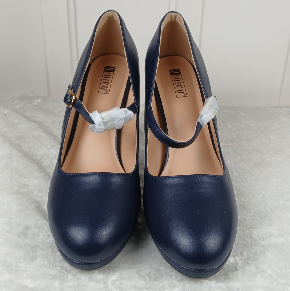 Didifu Navy Blue Platform Strap Heels  9.5